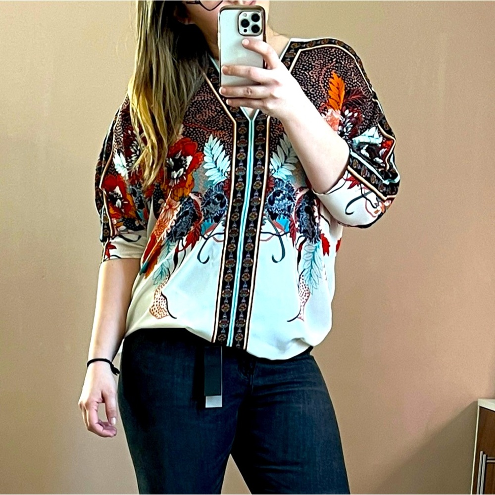 Floral Batwing Silky Top - medium